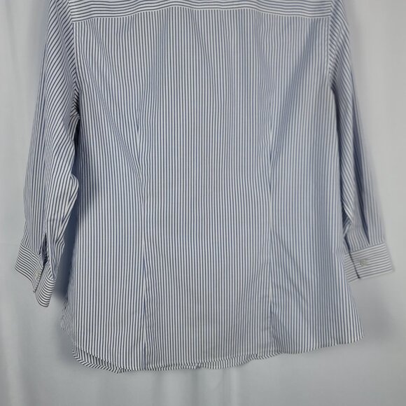 Talbots Wrinkle Resistant Blouse Women's Size 10 Blue & White Stripes 3/4 Sleeve - Picture 12 of 12